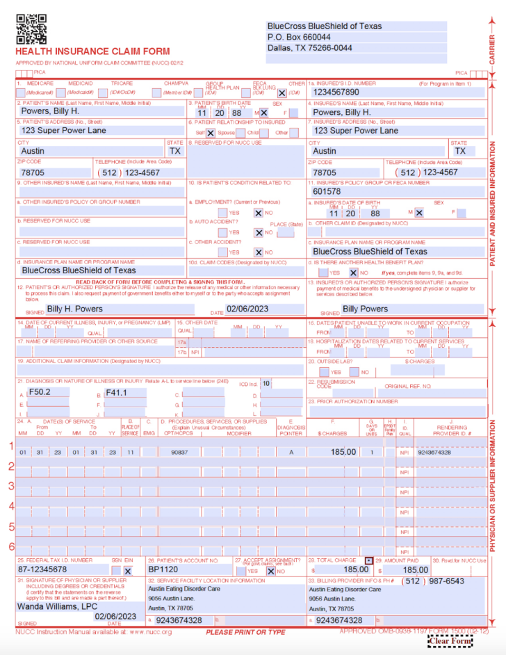 Printable Cms 1500 Form