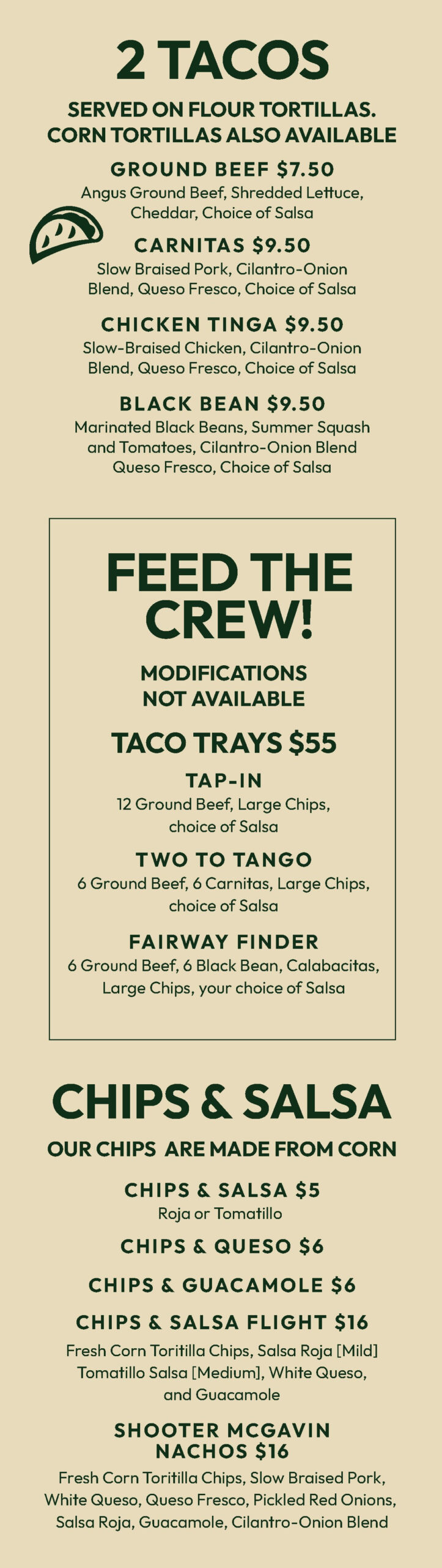 Tacos — Oakley Greens inside Faiway Grill Printable Menu