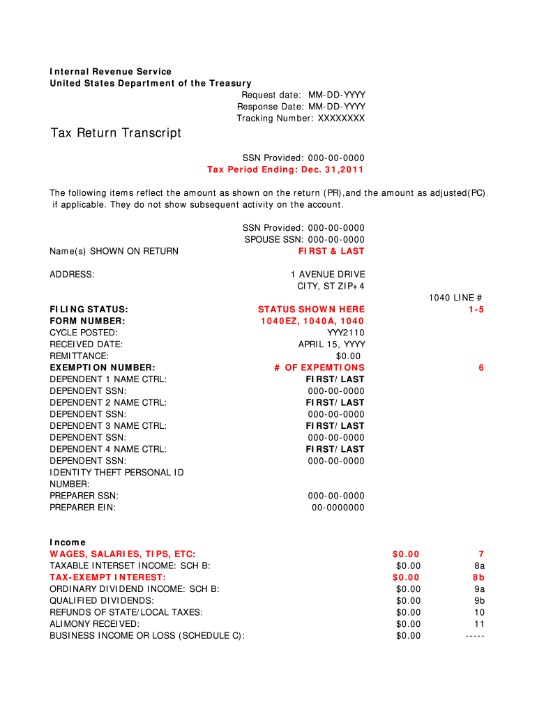 Tax Return Transcript Example - Fill Online, Printable, Fillable throughout Free Printable Tax Transcript