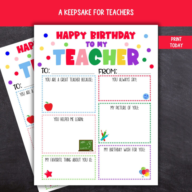 Happy Birthday Teacher Printable Free