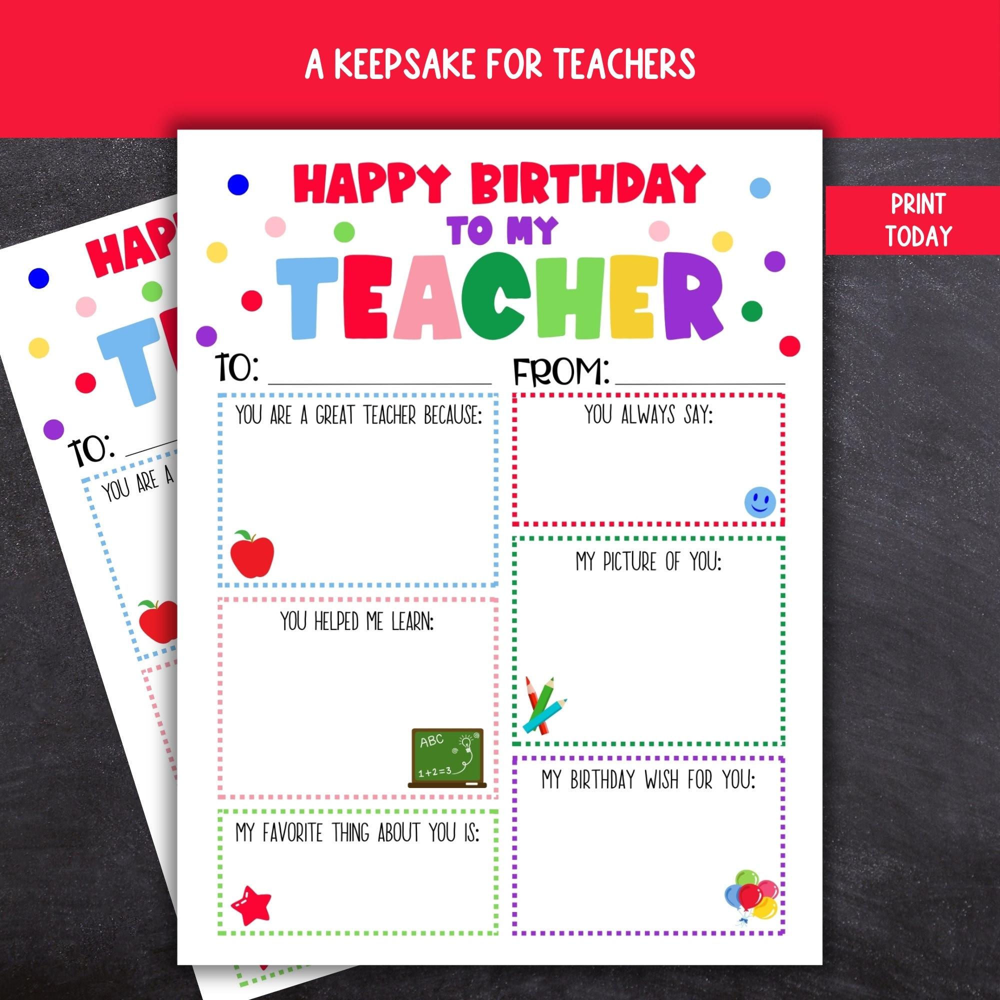 Teacher Birthday Card, Printable Kids Birthday Card For Teachers within Happy Birthday Teacher Printable Free