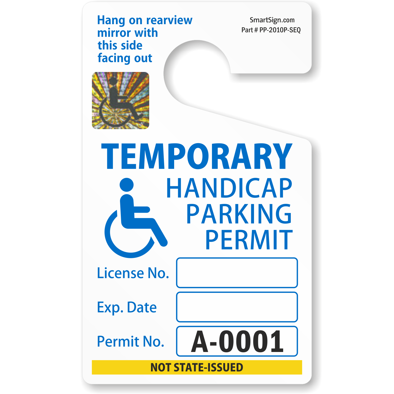 Temporary Handicapped Parking Permit Hang Tag - Blue, Numbered pertaining to Printable Handicap Parking Permit