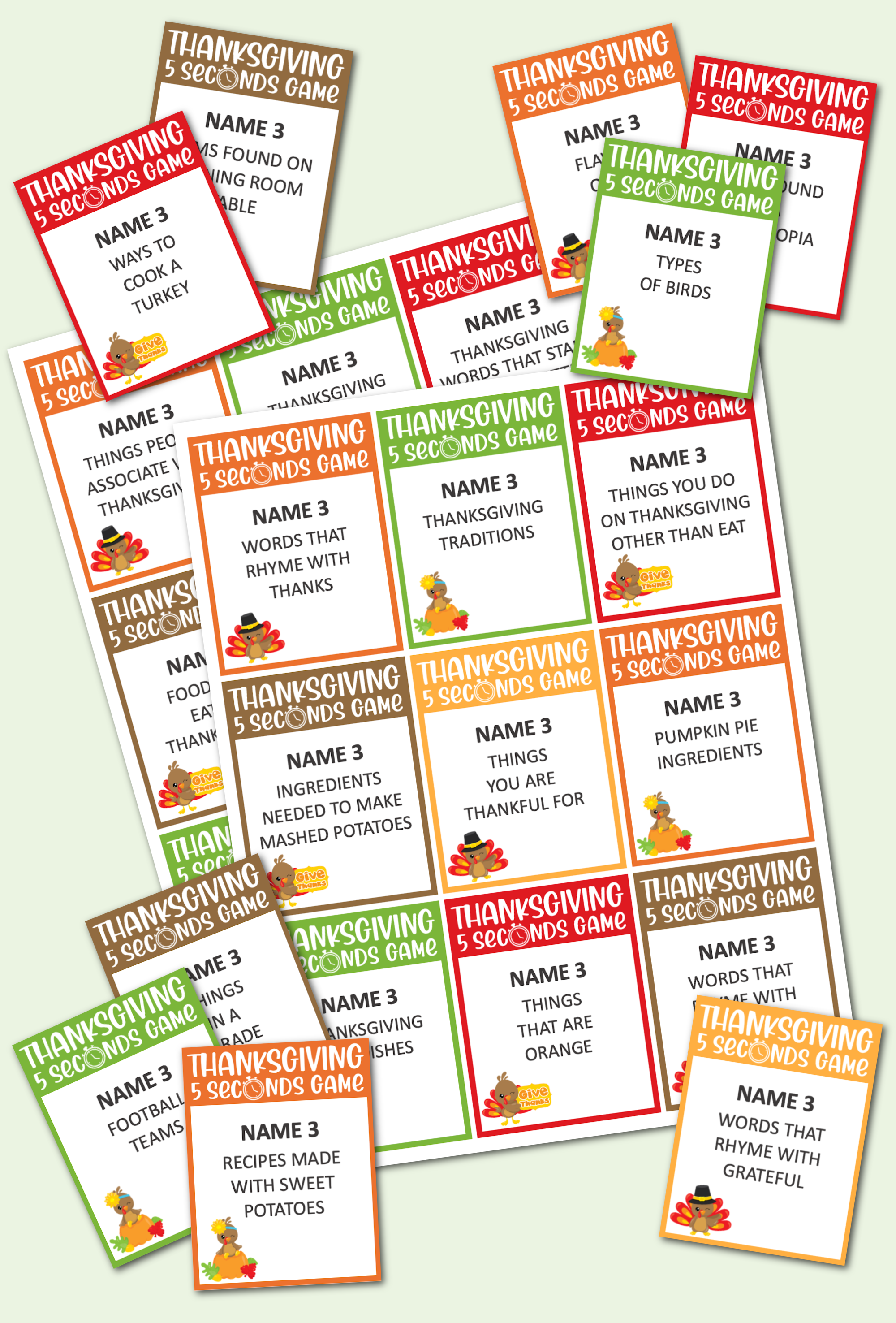 Thanksgiving 5 Seconds Game - Kara Creates intended for Name 5 Things Game Printable