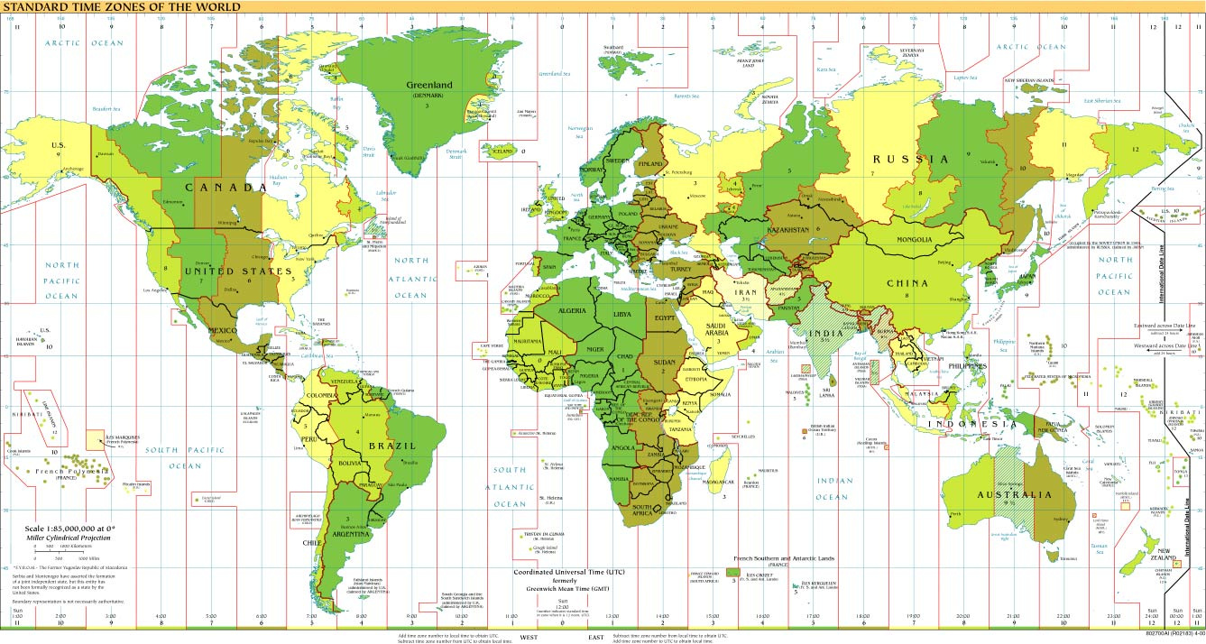 Time Zones Of The World Map (Large Version) regarding Printable Time Zone Map