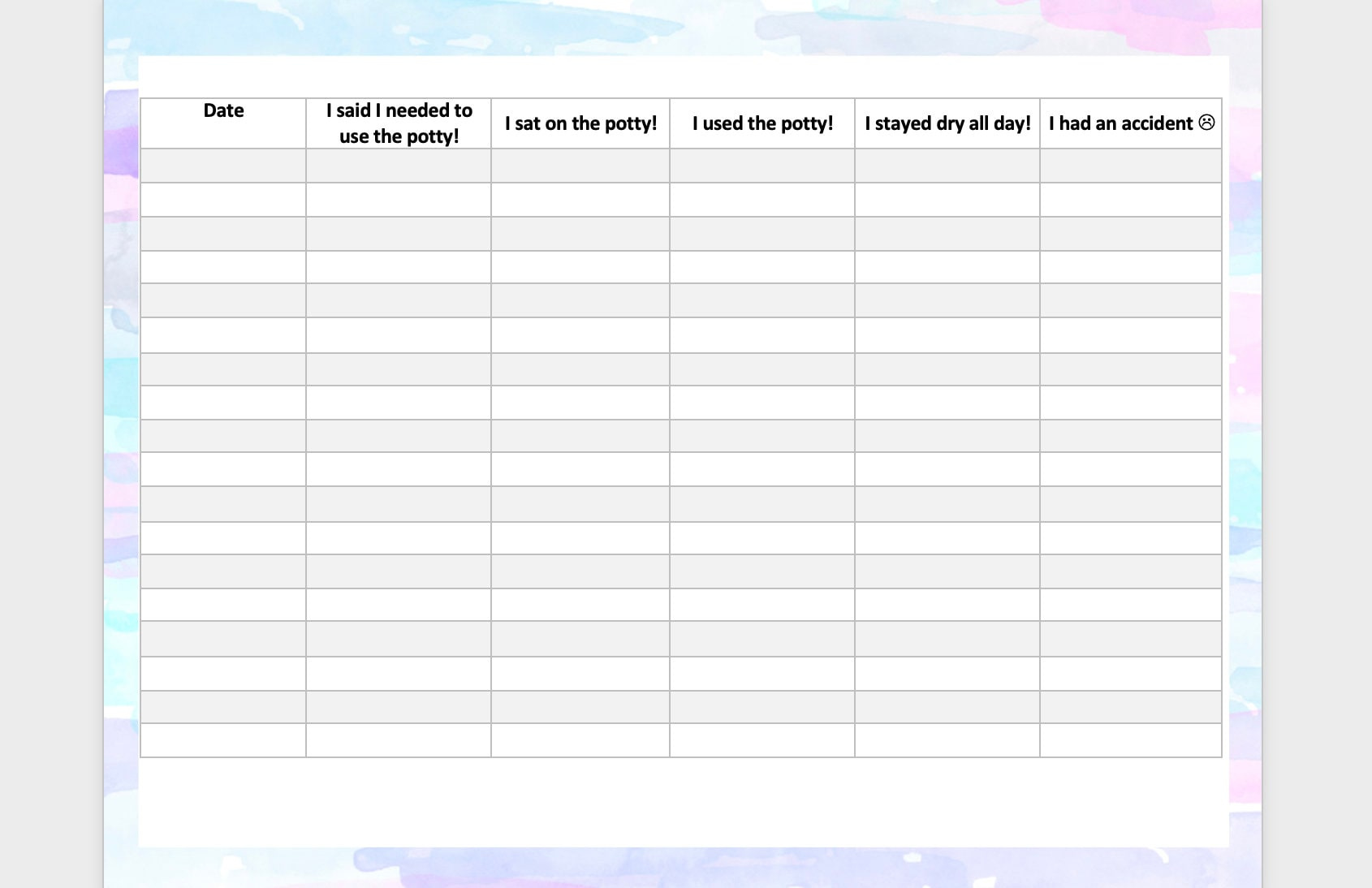 Toilet Training Tracker Spreadsheet Printable &amp;amp; Editable - Etsy for Toileting Data Sheet Printable