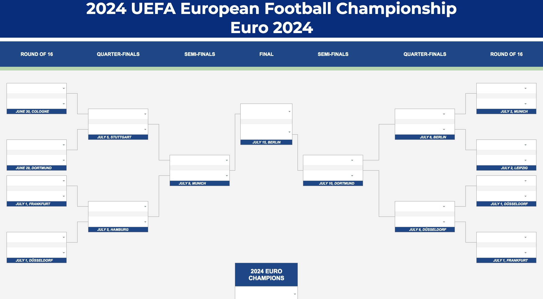 Uefa Euro 2024 Bracket Google Sheets &amp;amp; Excel - Euro 2024 pertaining to Printable Euro 2024 Bracket