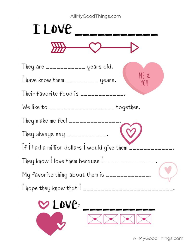 Valentine&amp;#039;S Day Printable Questionnaire - All My Good Things throughout Valentine&amp;amp;#039;s Day Printables