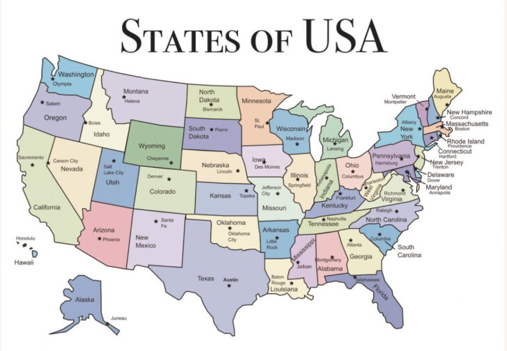 Map of the United States With Capitals Printable