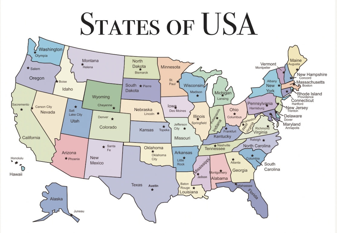 Various Sizes Poster Educational Learning Resource Usa United regarding Map Of United States With Capitals Printable