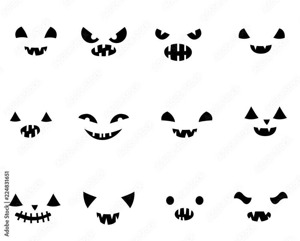 Vector Set With Carved Halloween Pumpkin Faces Templates In Black inside Halloween Pumpkin Faces Printable