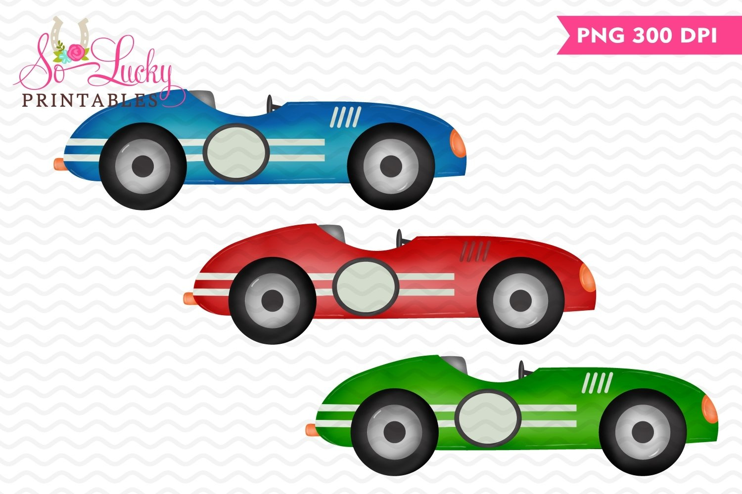 Vintage Race Cars - Set Of 3 - Printable Sublimation Design in Printable Vintage Race Car Clipart