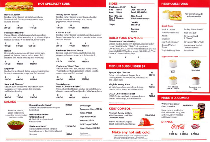 Printable Firehouse Subs Menu With Prices And Pictures