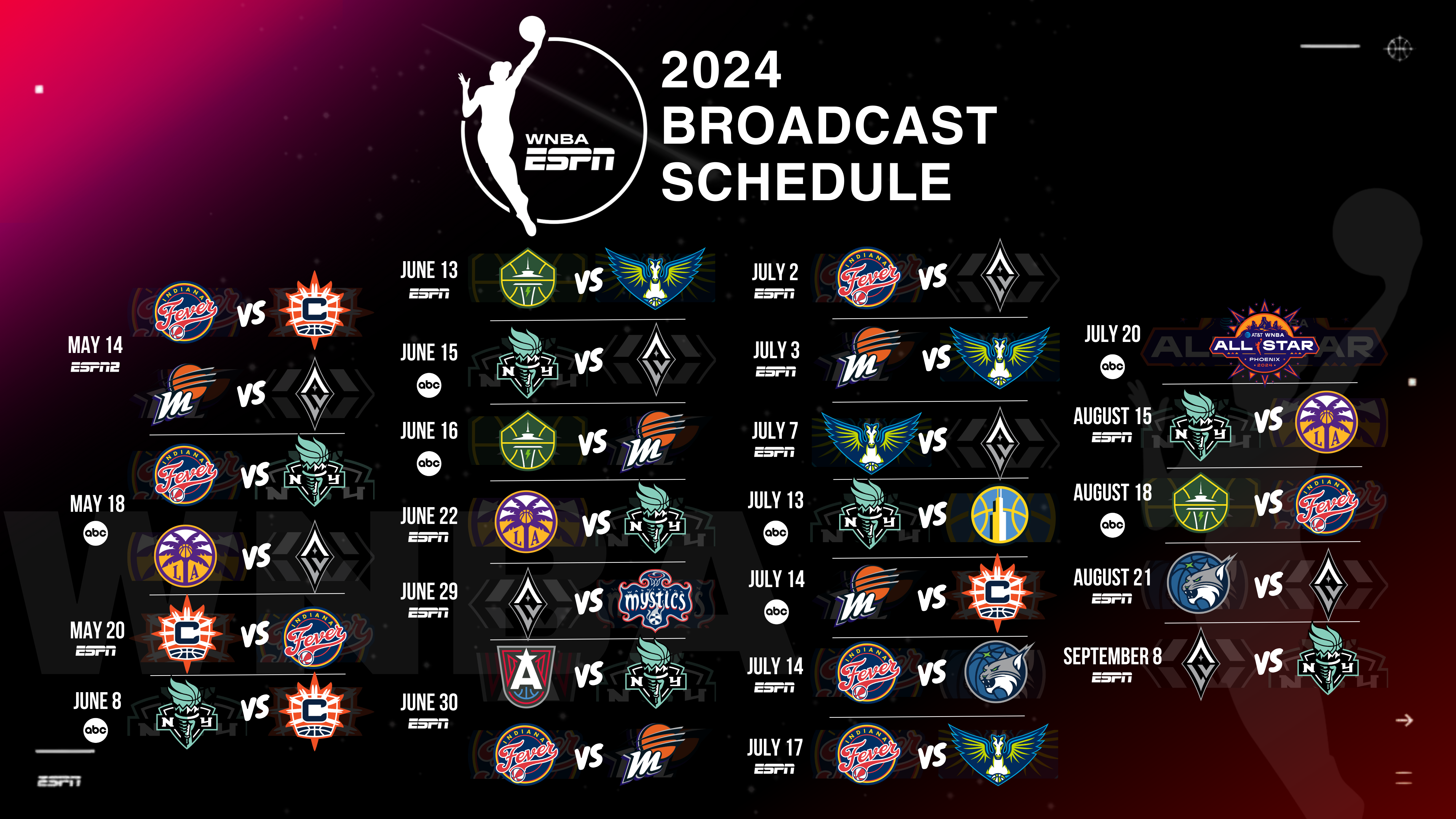 Wnba And Espn Announce Broadcast Schedule And Added Programming for Indiana Fever Schedule 2024 Printable