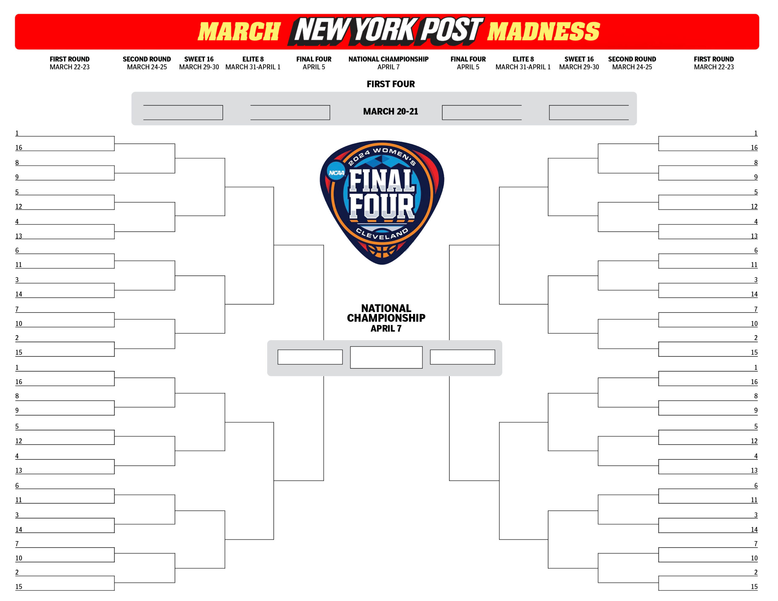 Women&amp;#039;S March Madness 2024 Printable Blank Ncaa Bracket for NCAA Women&amp;amp;#039;s Bracket 2024 Printable