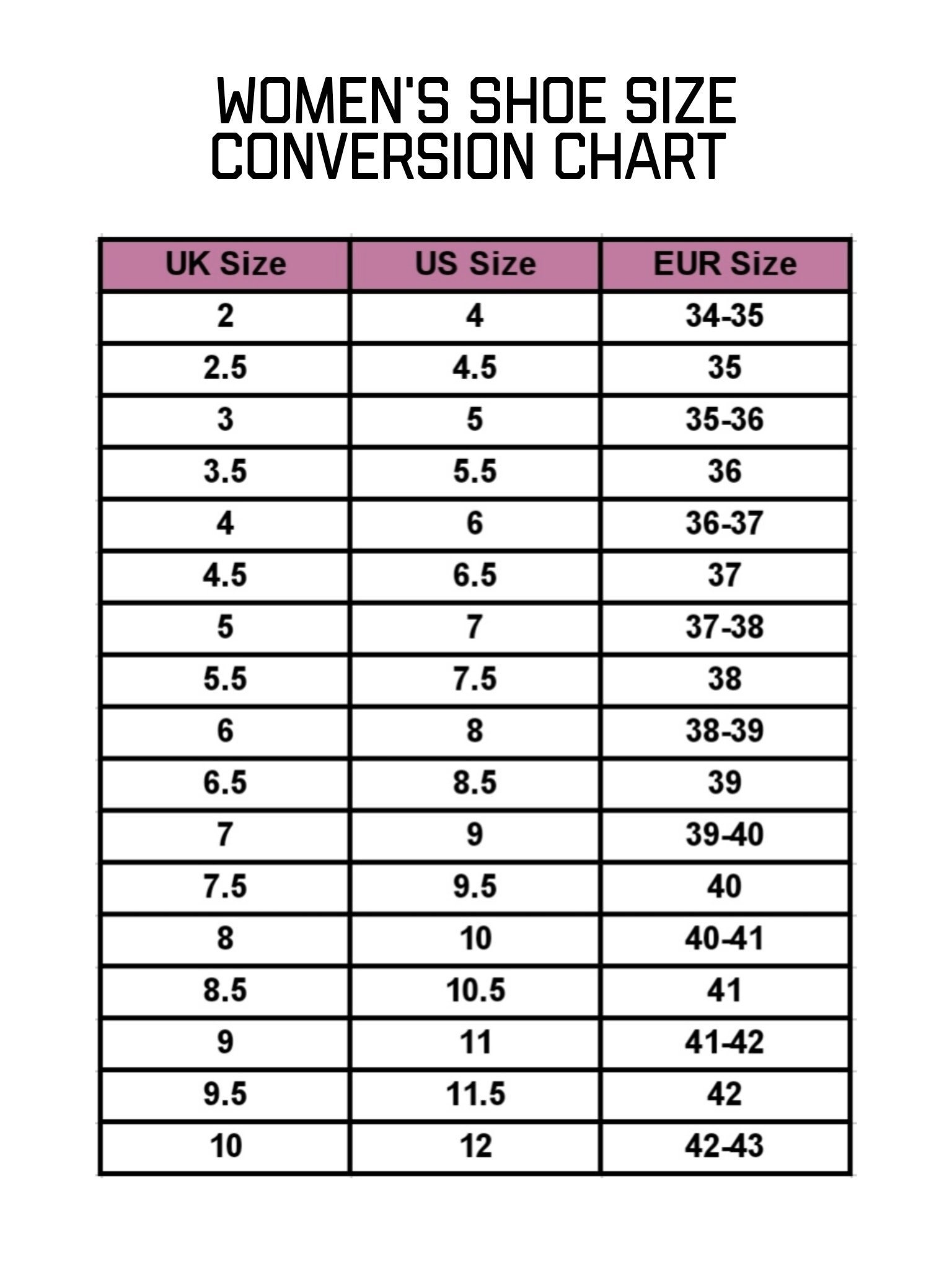 Women&amp;#039;S Shoe Size Conversion Chart, Shoe Guide, Size Guide inside Shoe Sizer Printable Shoe Size Chart Women&amp;#039;S