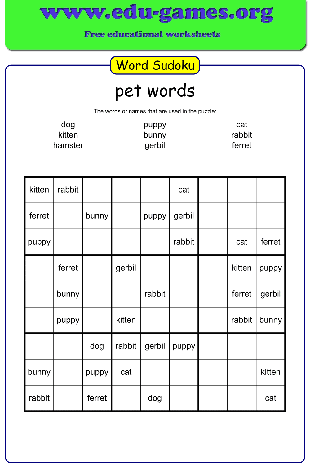 Word Sudoku Game Maker | Free Printable Worksheets for Google Student Suduko Printable