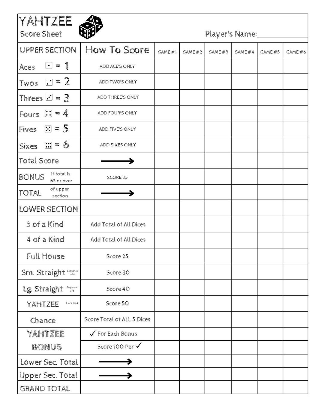 Yahtzee Score Card Druckfertige Datei Yahtzee Scoresheet Yahtzee Score Pads Druckbereite Datei Pdf Download 8,5X11 - Etsy.de inside Yahtzee Printable Score Cards