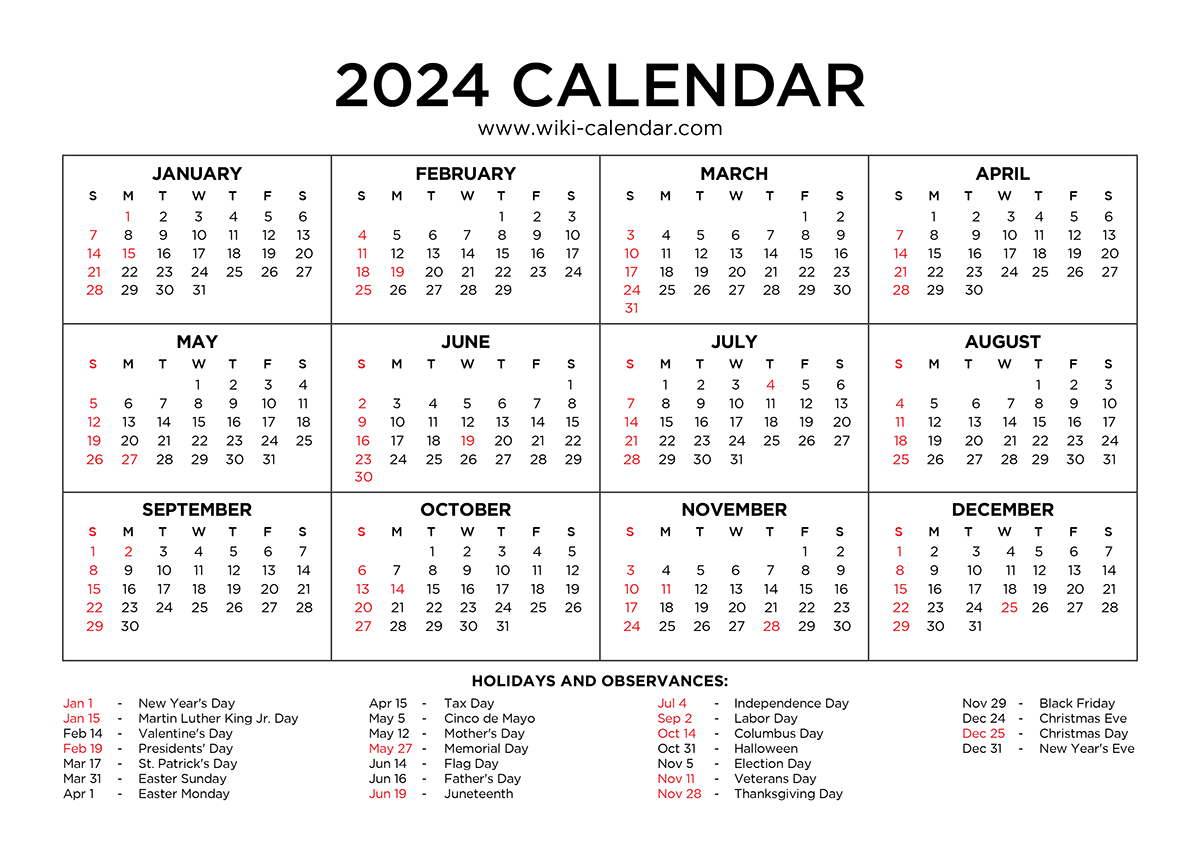 Year 2024 Calendar Printable With Holidays - Wiki Calendar with 2024 Printable Calendars With Holidays