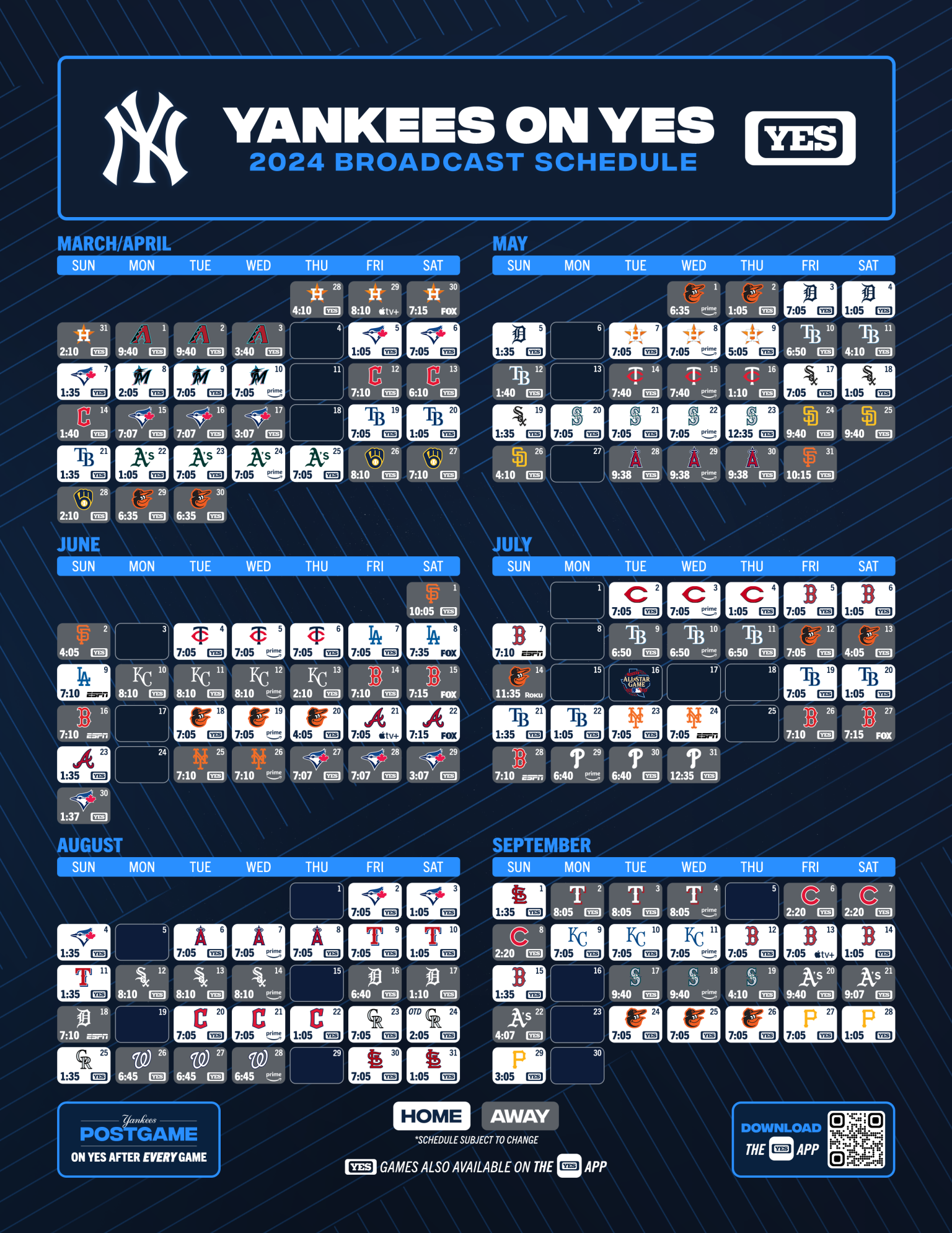 Yes Yankees Broadcast Schedule | Yes Network within New York Yankees Printable Schedule